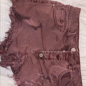 burgundy jean shorts